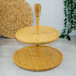 میوه یا شیرینی خوری ۲طبقه بامبو گرد ومربع