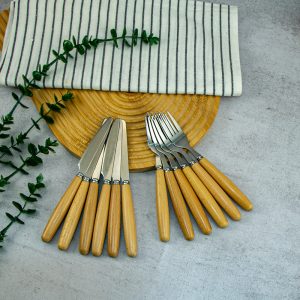 کاردو چنگال دسته چوبی