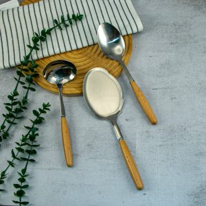 ملاقه، قاشق خورشت و کفگیر دسته چوبی