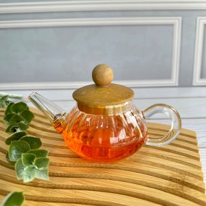 قوری زعفران پیرکس درب بامبو